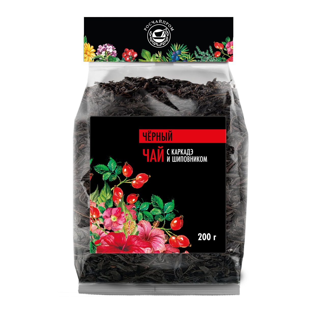 Клубника шиповник | Чай черный с каркаде, цветами и ягодами, листовой